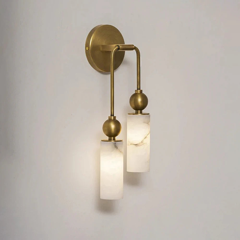Harlin Wall Sconce in alabaster for Hallway by AUVIELIGHT, 2 Heads Left L 5.9″ x W 2.8″ x H 17.7″ / Gold & White