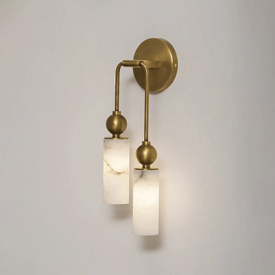 Harlin Wall Sconce in alabaster for Hallway by AUVIELIGHT, 2 Heads Right L 5.9″ x W 2.8″ x H 17.7″ / Gold & White