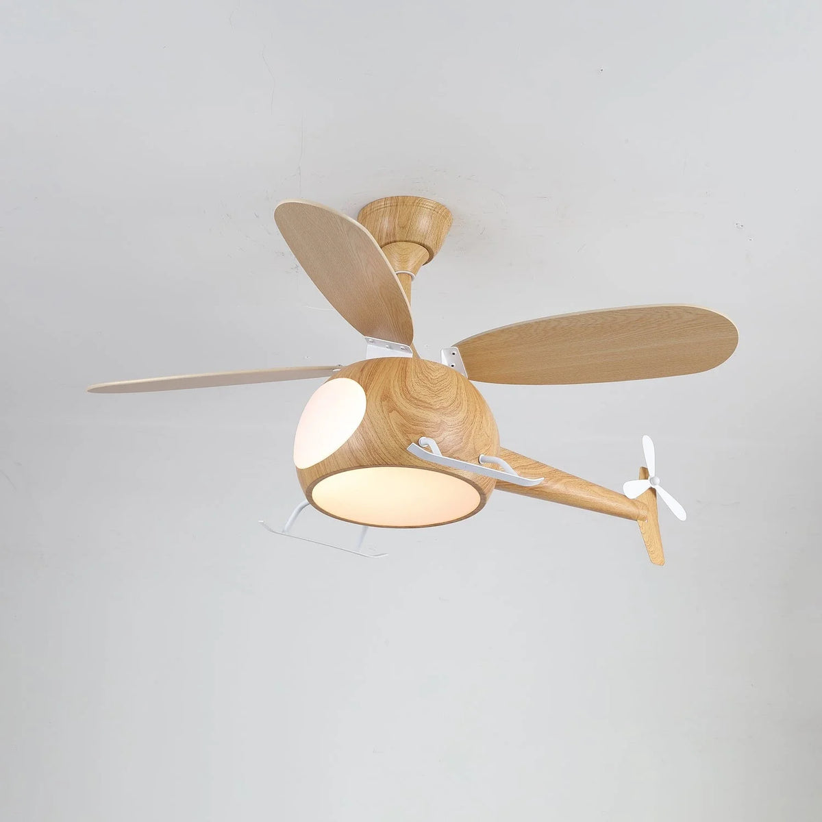 Helicopter Novelty Ceiling Fan Light for Living Room by AUVIELIGHT, ∅ 28 " x H 11.8" / Wood Color
