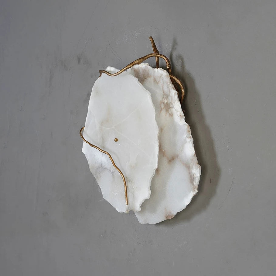 Irregular Wall Light in alabaster for Hallway by AUVIELIGHT, W 25.5cm x H 38.5cm / W 10″ x H 15.1″ / Gold & White / Warm White