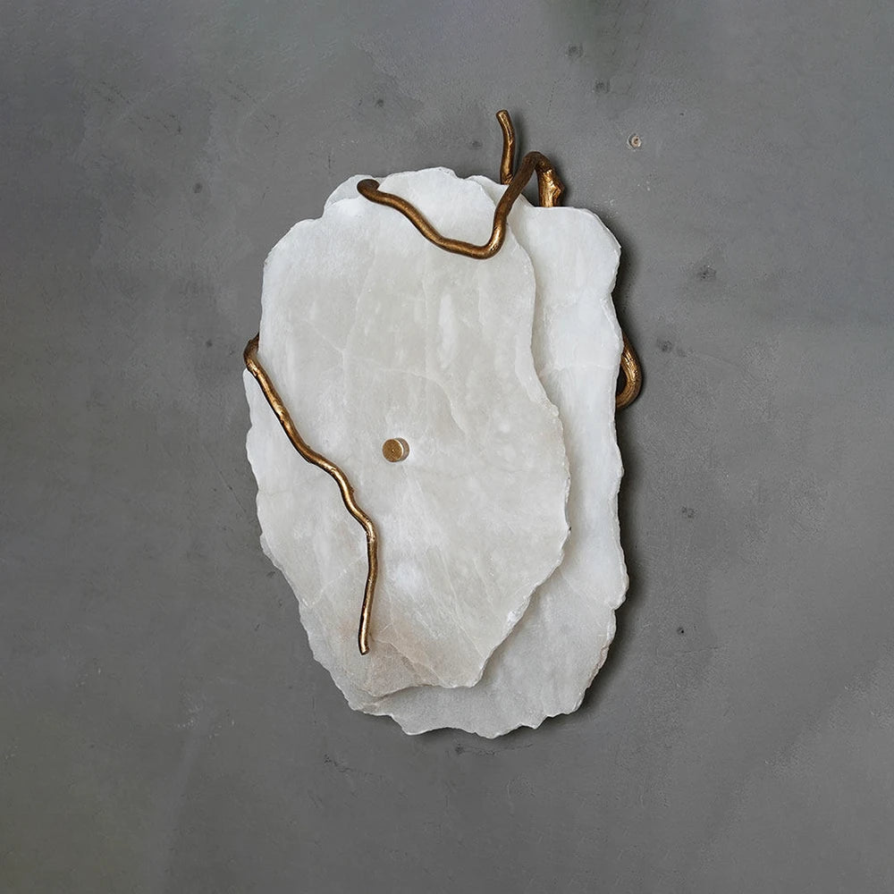 Irregular Wall Light in alabaster for Hallway by AUVIELIGHT, W 37cm x H 49cm / W 14.6″ x H 19.3″ / Gold & White / Warm White