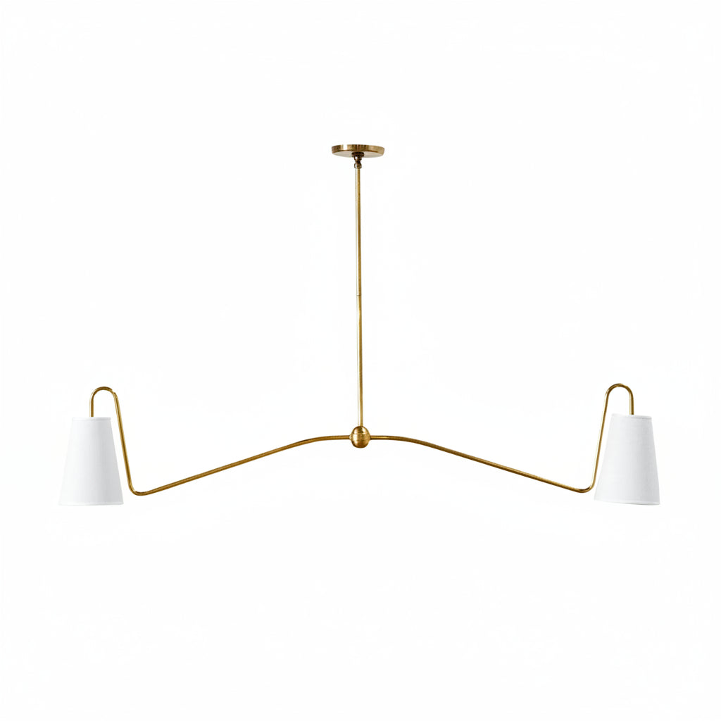 Jonas Linear Chandelier for Dining Room by AUVIELIGHT, Dia 137cm x H 68cm / ∅ 53.9″ x H 26.8″ / Antique Brass & White