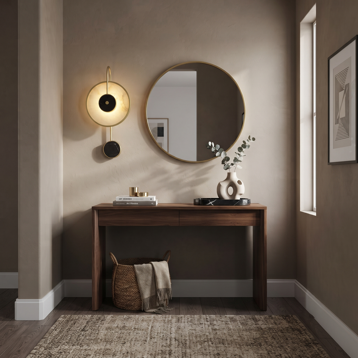 Kandy Geometric Wall Sconce in alabaster for Hallway by AUVIELIGHT