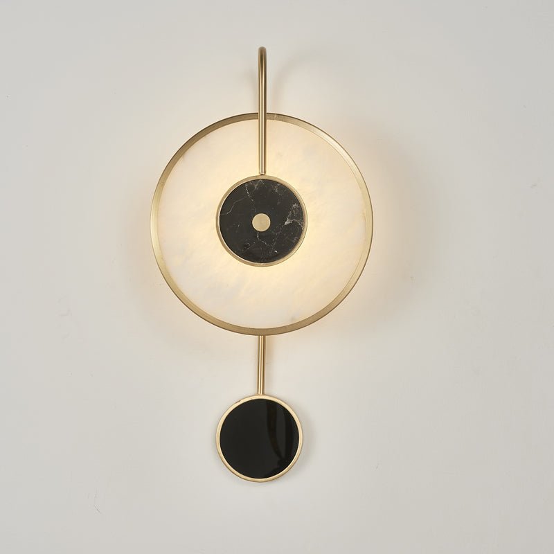 Kandy Geometric Wall Sconce in alabaster for Hallway by AUVIELIGHT, ∅ 9.8" xH 23.6" / Black & White / Warm Light