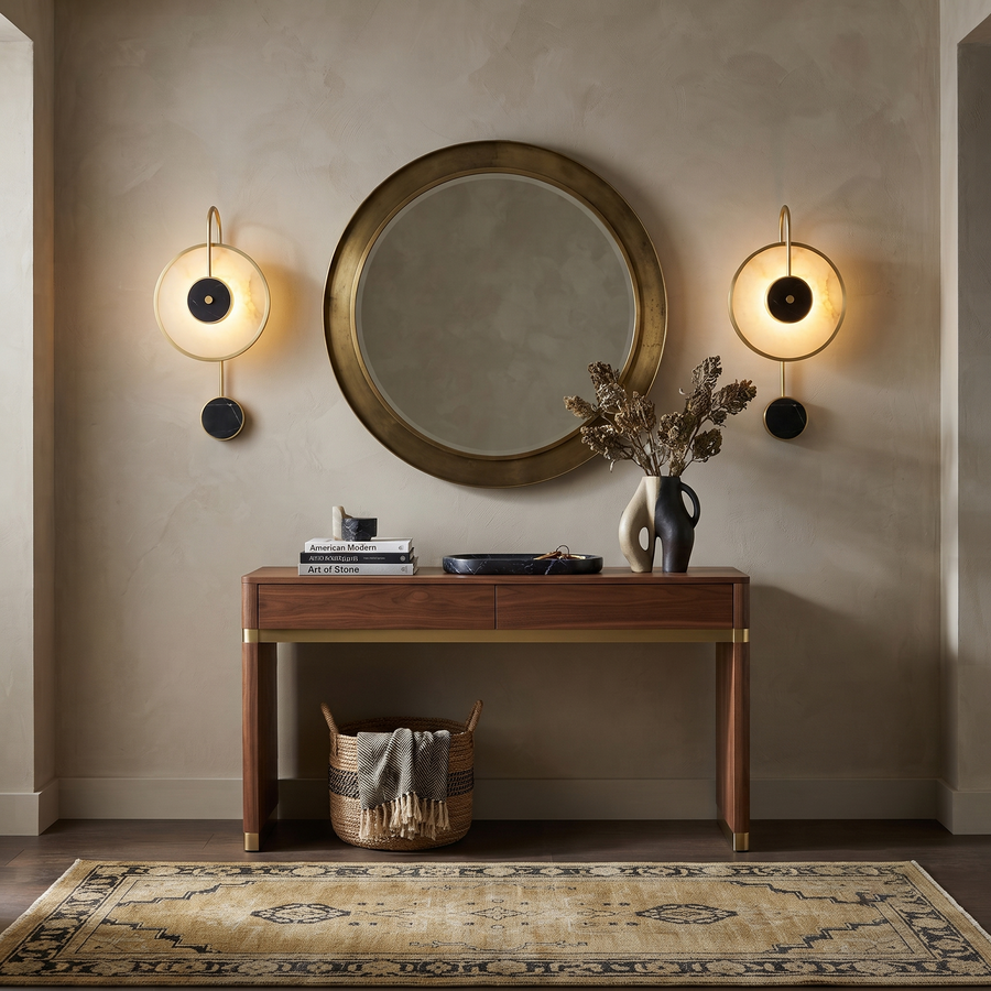 Kandy Geometric Wall Sconce in alabaster for Hallway by AUVIELIGHT