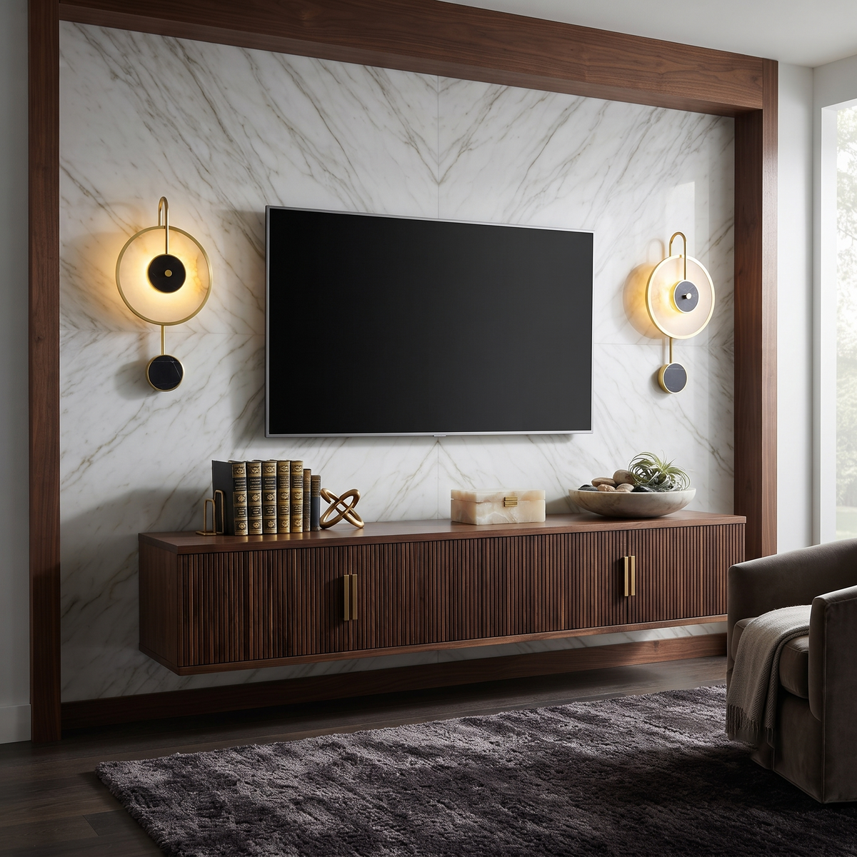 Kandy Geometric Wall Sconce in alabaster for Hallway by AUVIELIGHT