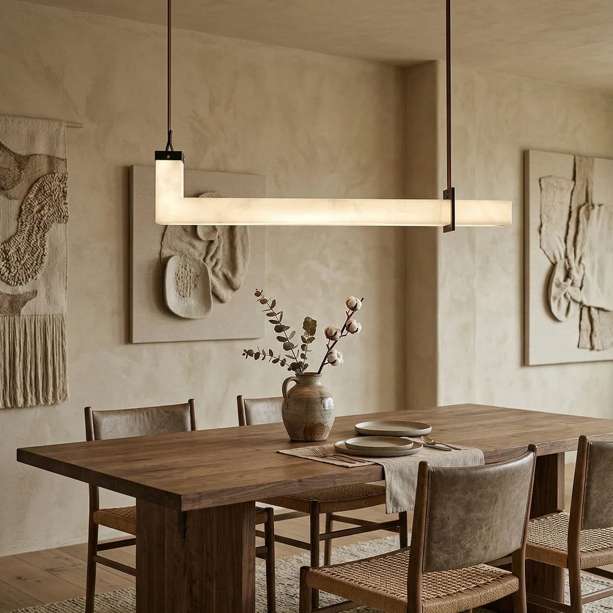 L-Shaped Linear Pendant Light in alabaster for Kitchen Island by AUVIELIGHT