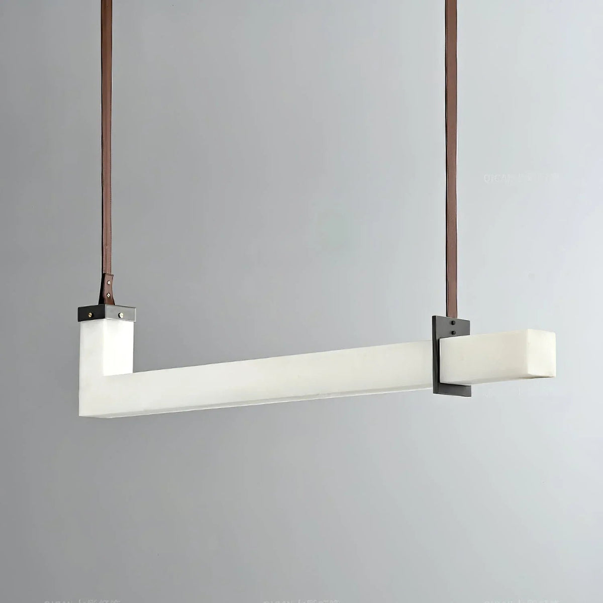 L-Shaped Linear Pendant Light in alabaster for Kitchen Island by AUVIELIGHT, L 120cm x H 23cm / L 47.2″ x H 9.1″ / Brown & White / Warm Light