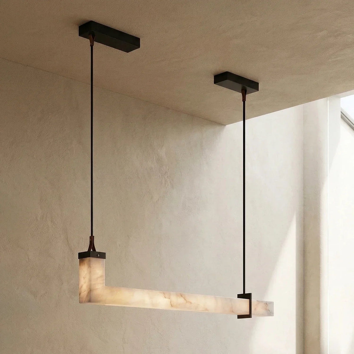 L-Shaped Linear Pendant Light in alabaster for Kitchen Island by AUVIELIGHT