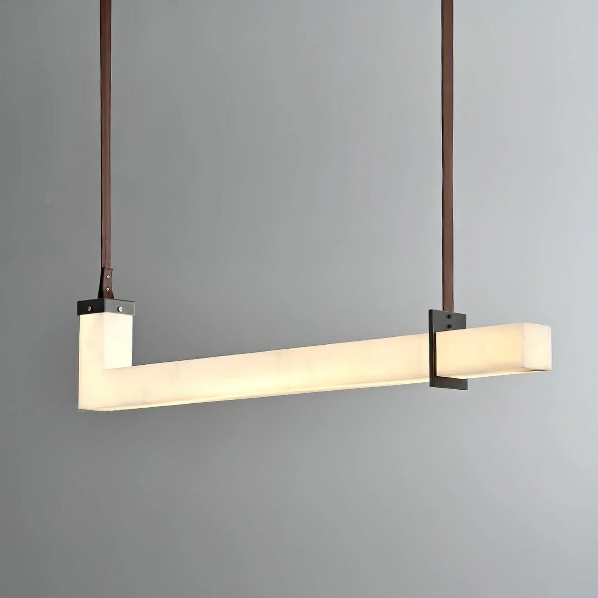 L-Shaped Linear Pendant Light in alabaster for Kitchen Island by AUVIELIGHT, L 100cm x H 23cm / L 39.4″ x H 9.1″ / Brown & White / Warm Light
