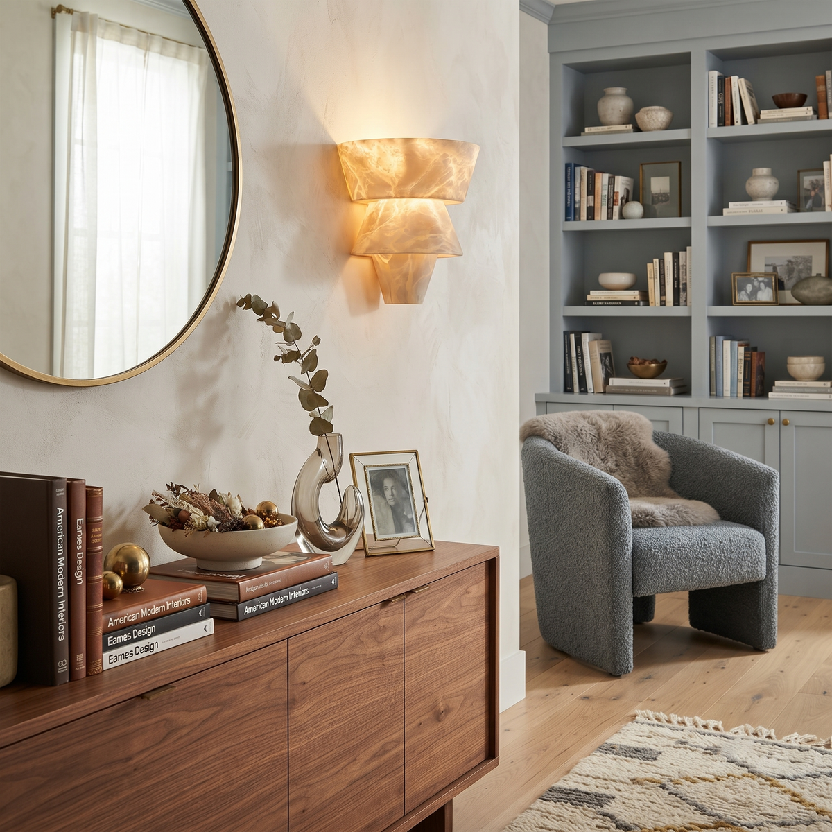 Laboratory Tiered Wall Sconce in alabaster for Hallway by AUVIELIGHT