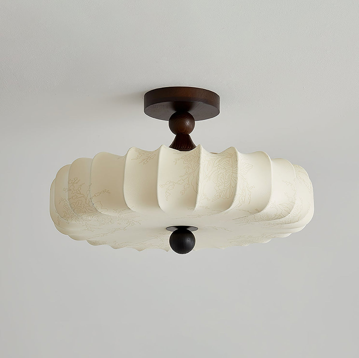Fabric Lattice Ceiling Light for Living Room by AUVIELIGHT, ∅ 19.7″ x H 11.8″ / Dia 50cm x H 30cm / Walnut color & Beige / Warm Light