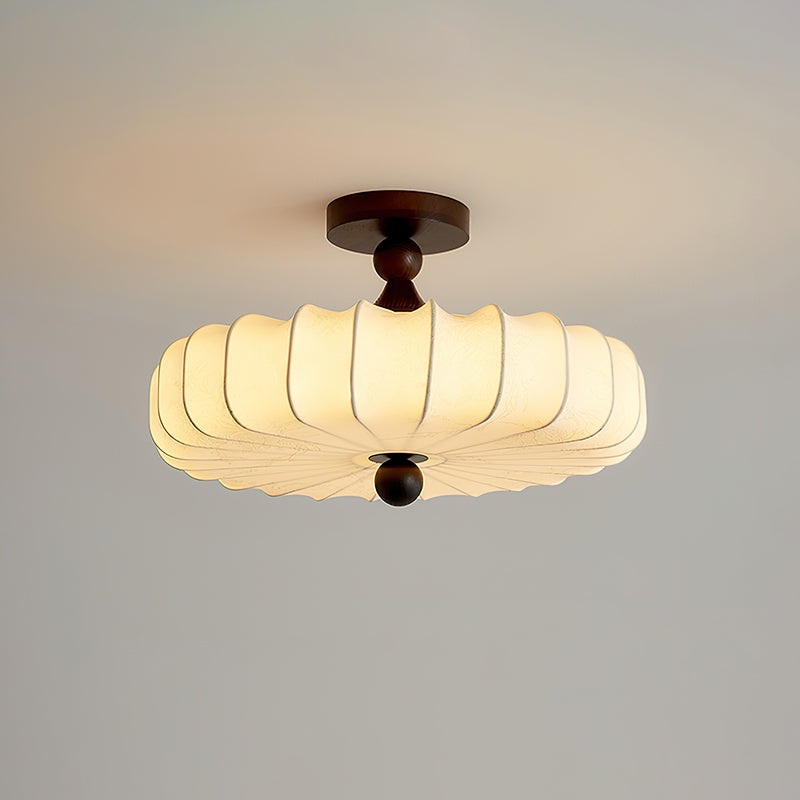 Fabric Lattice Ceiling Light for Living Room by AUVIELIGHT, ∅ 15.7″ x H 11.8″ / Dia 40cm x H 30cm / Walnut color & Beige / Warm Light