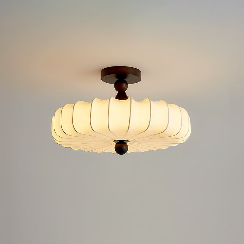 Fabric Lattice Ceiling Light for Living Room by AUVIELIGHT, ∅ 11.8″ x H 11.8″ / Dia 30cm x H 30cm / Walnut color & Beige / Warm Light