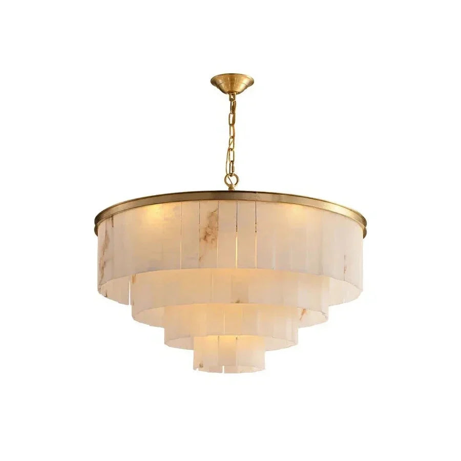 Layered Drum Chandelier in alabaster for Dining Room by AUVIELIGHT