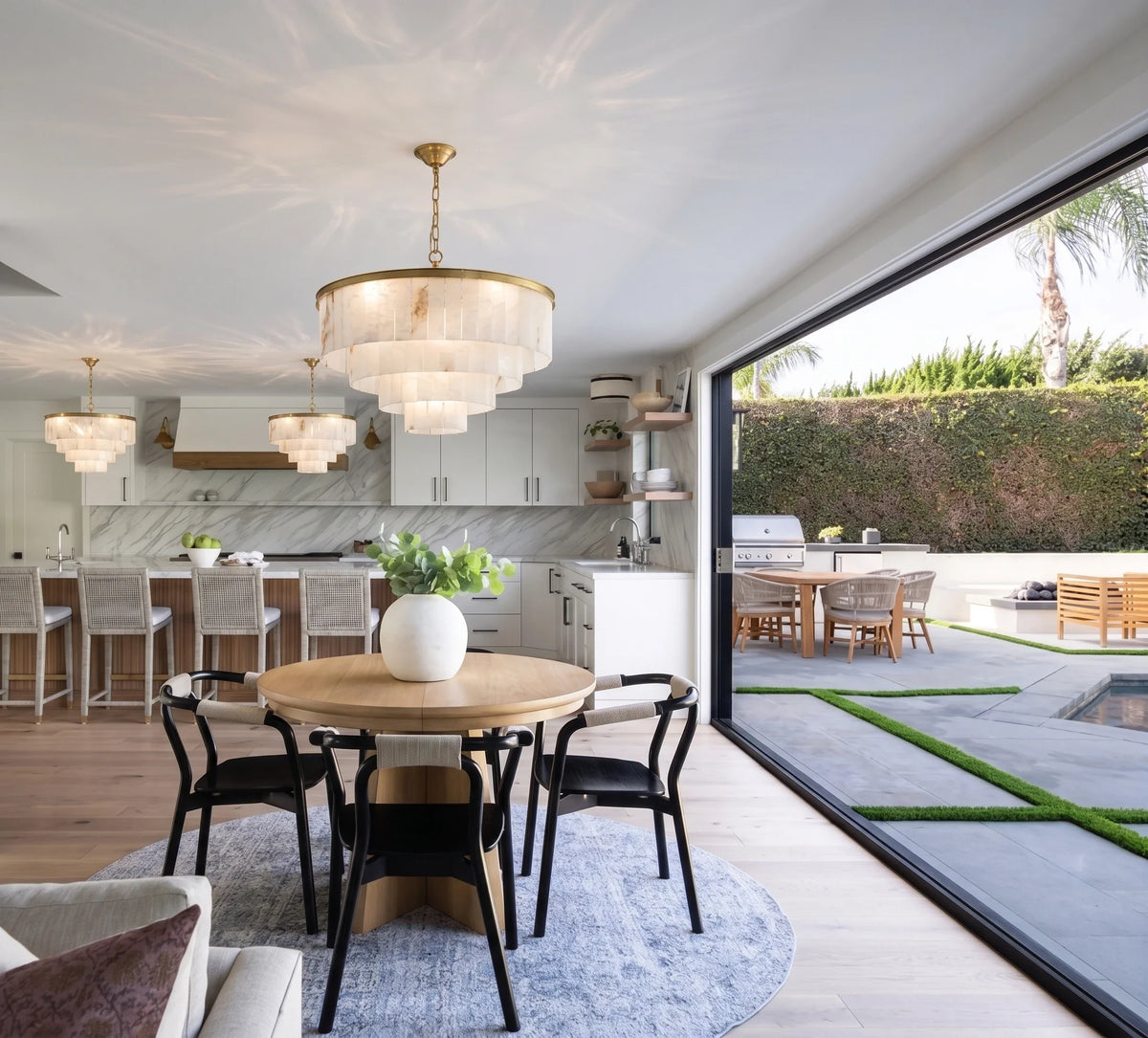 Layered Drum Chandelier in alabaster for Dining Room by AUVIELIGHT
