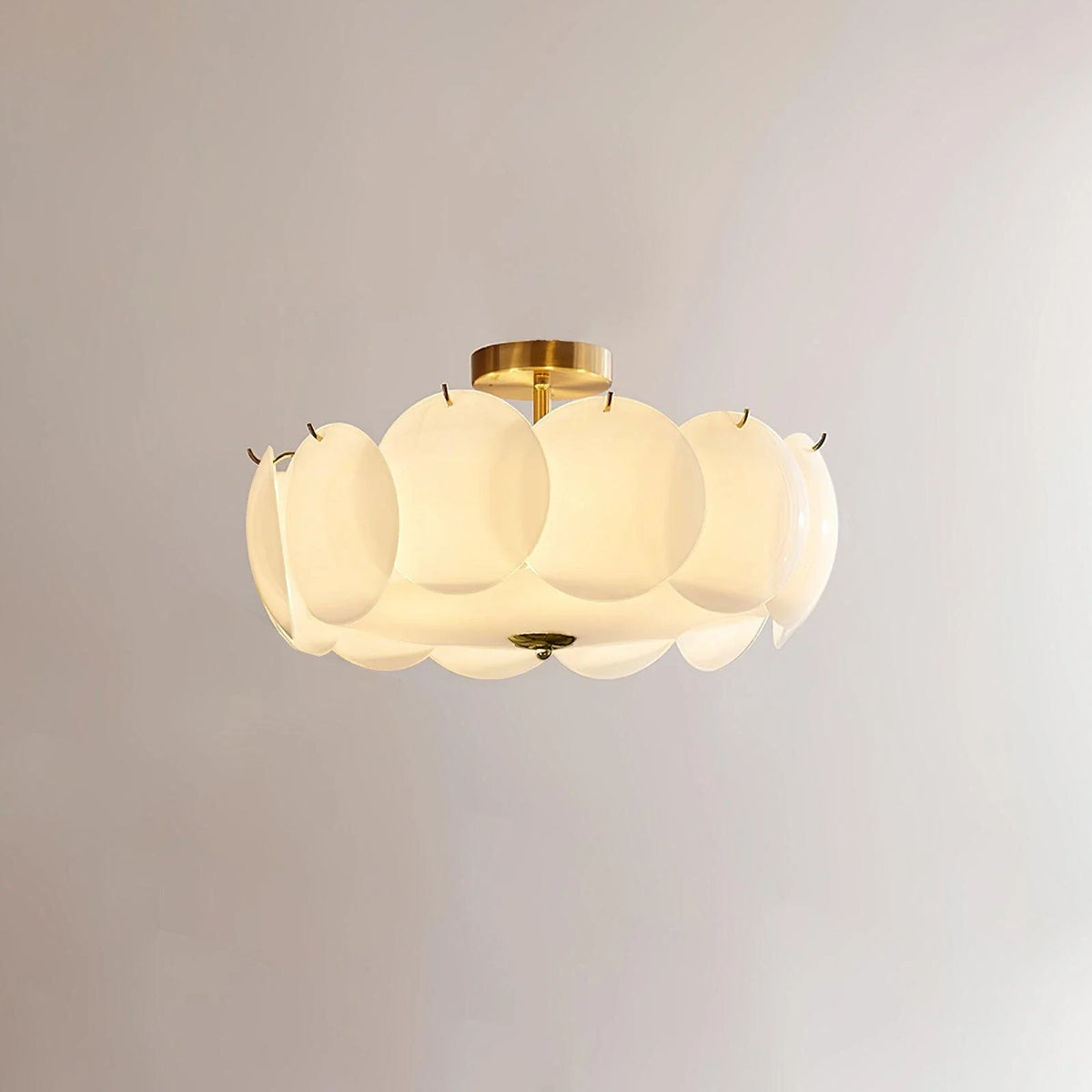 Layered Disc Flush Mount in glass for Low Ceilings by AUVIELIGHT, ∅ 15.7" x H 9.1" / Dia 40cm x H 23cm / Copper & White