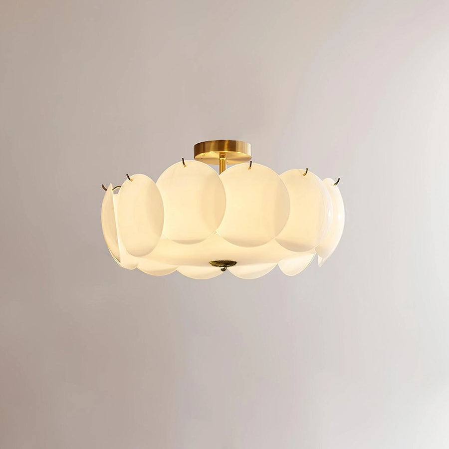 Layered Disc Flush Mount in glass for Low Ceilings by AUVIELIGHT, ∅ 15.7" x H 9.1" / Dia 40cm x H 23cm / Copper & White