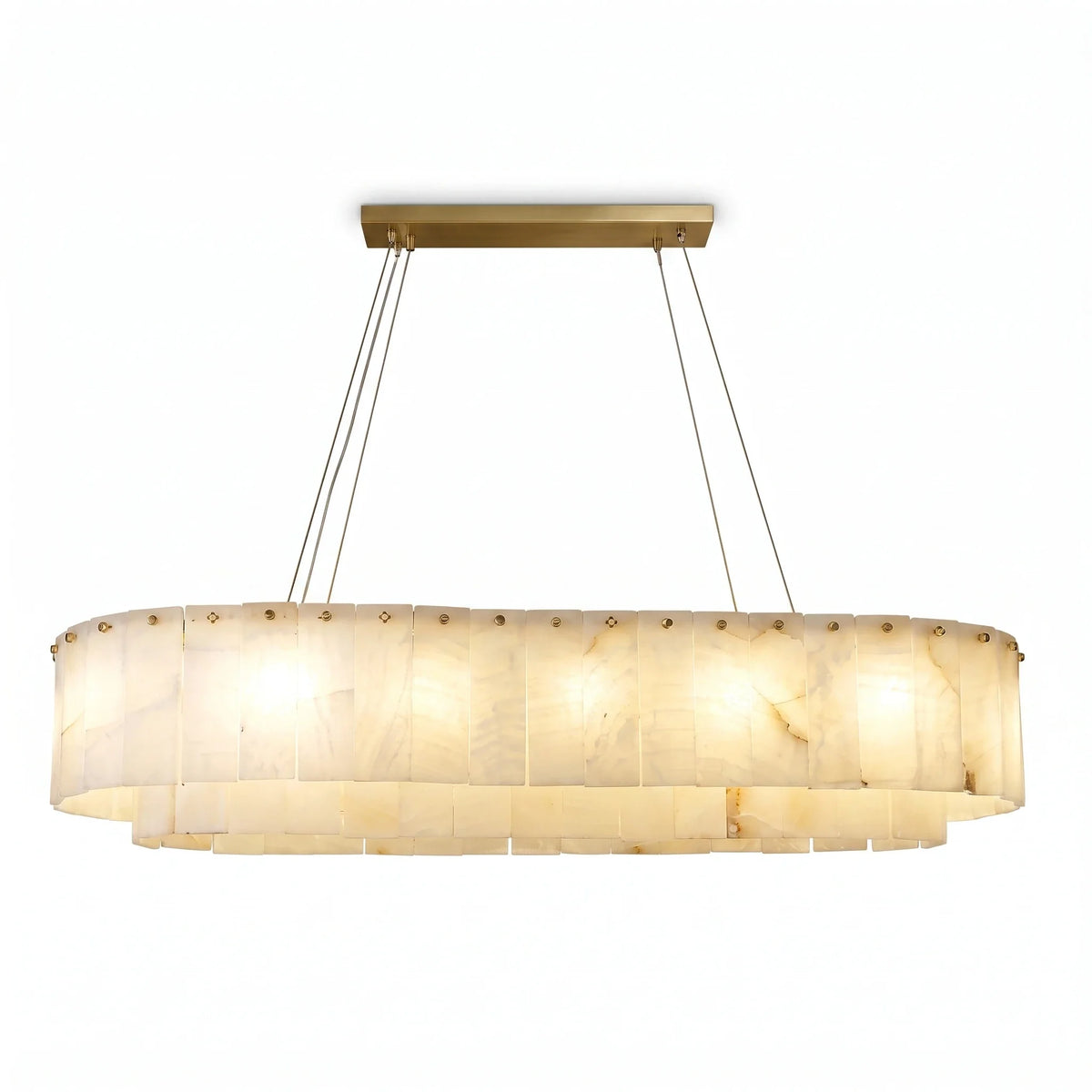 Layered Linear Chandelier in alabaster for Dining Room by AUVIELIGHT, Dia 100cm x H 35cm / L 39.4″ x H 13.8″ / Gold + White and 1 other sizes