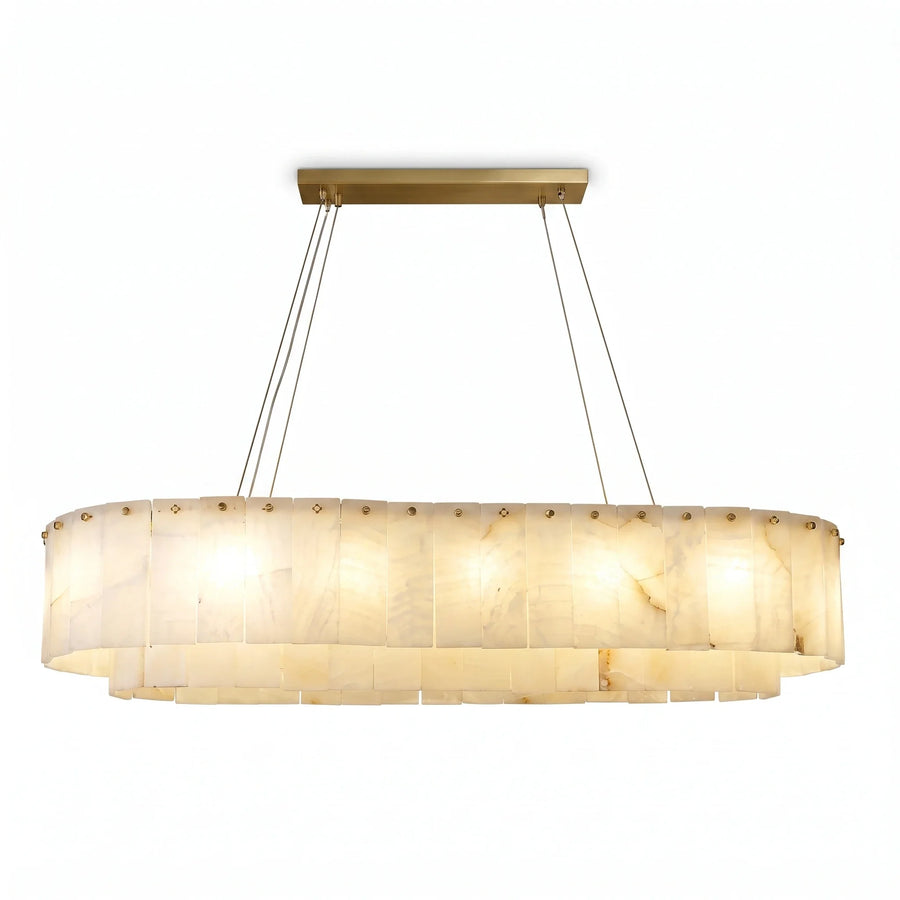 Layered Linear Chandelier in alabaster for Dining Room by AUVIELIGHT, Dia 100cm x H 35cm / L 39.4″ x H 13.8″ / Gold + White and 1 other sizes