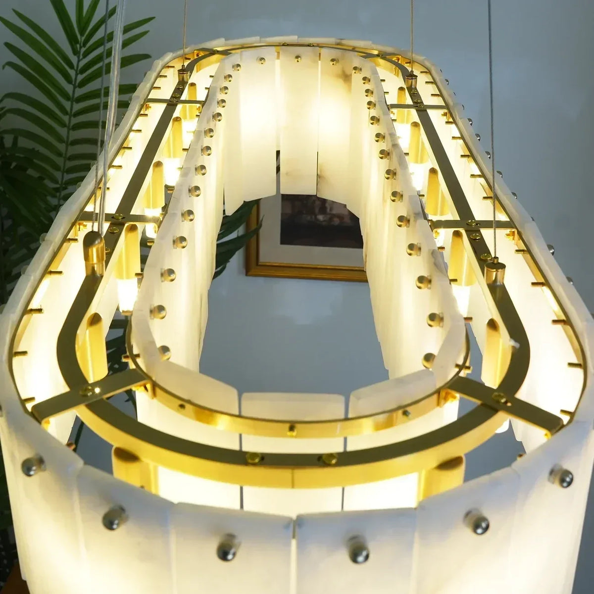 Layered Linear Chandelier in alabaster for Dining Room by AUVIELIGHT