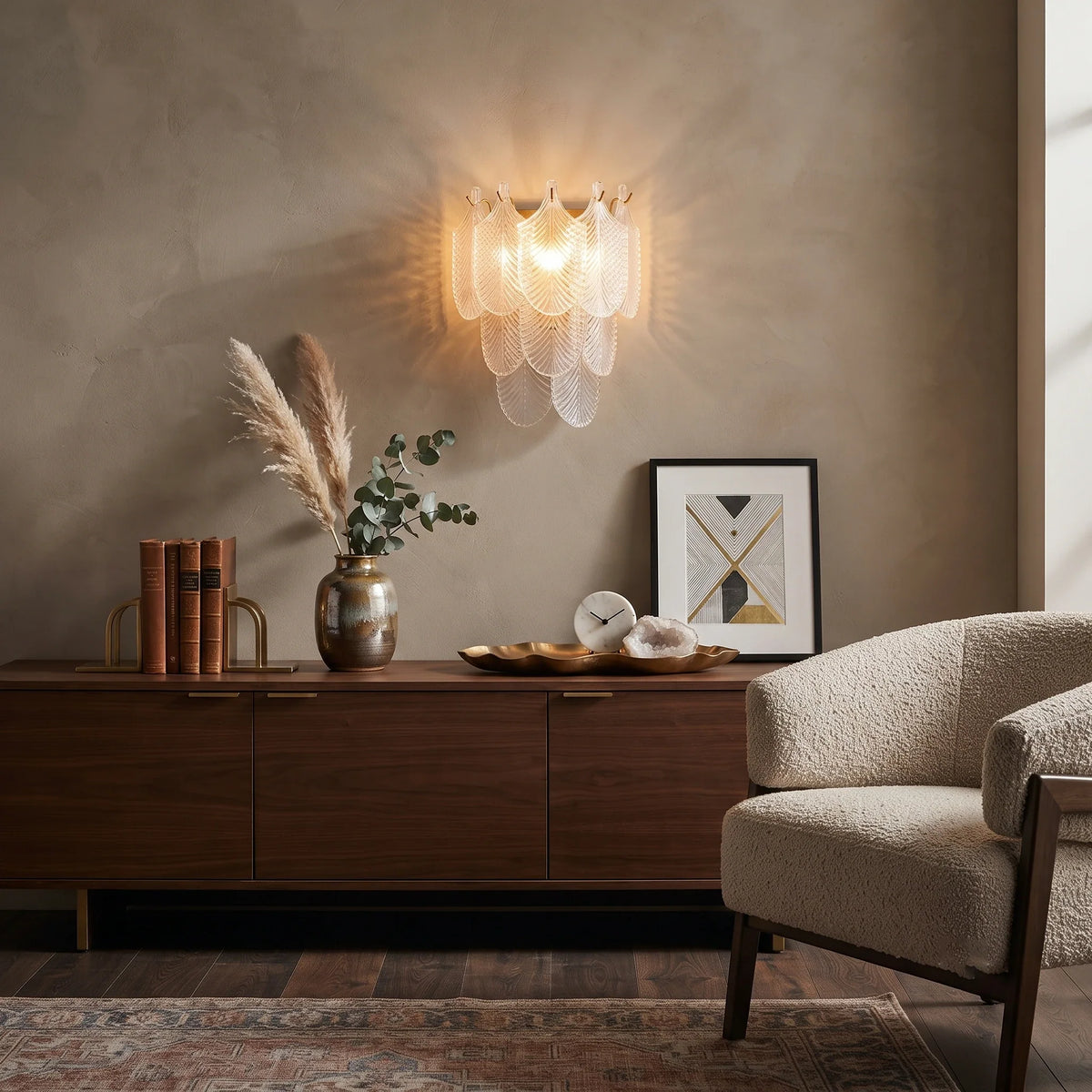 Leaf Wall Sconce in textured glass for Hallway by AUVIELIGHT
