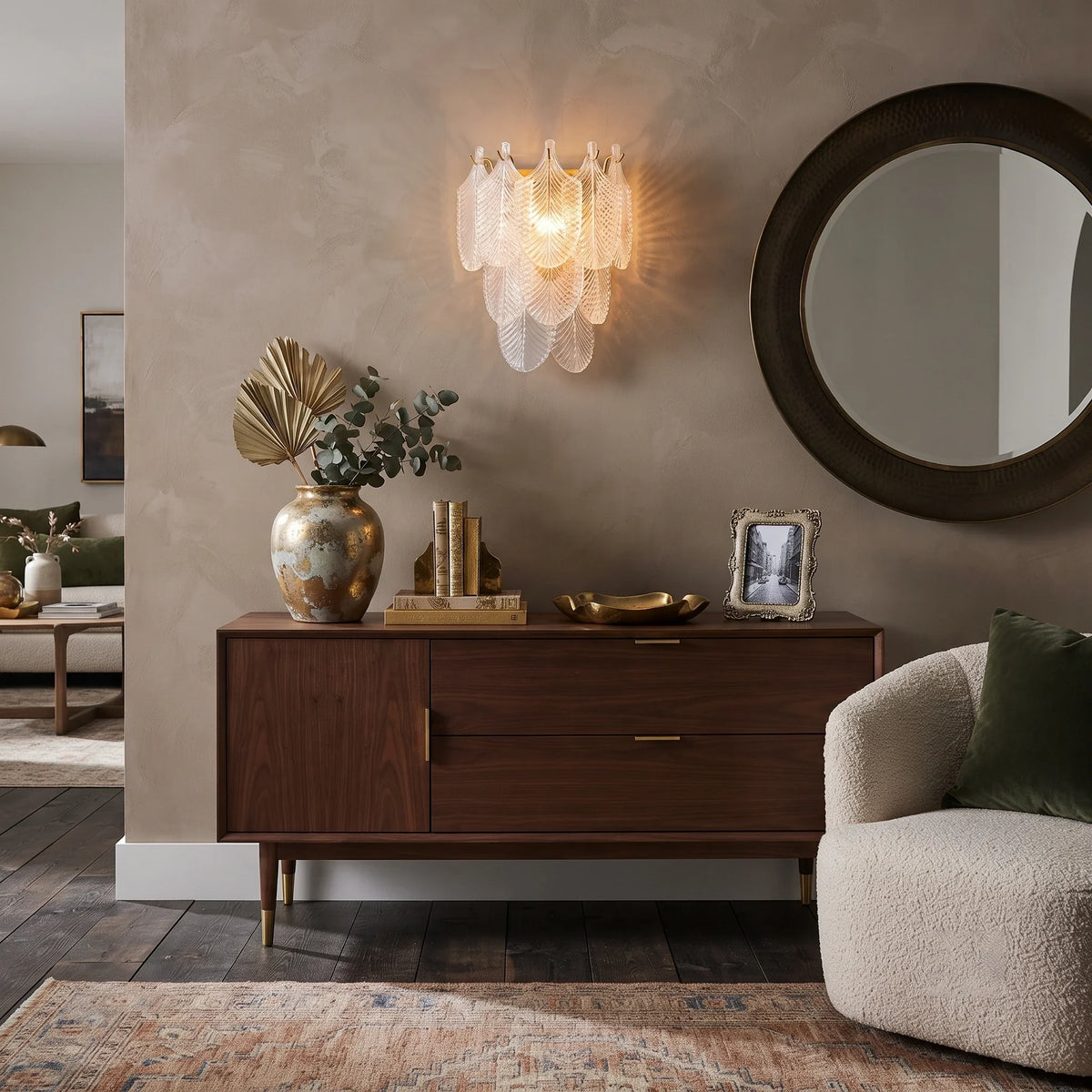 Leaf Wall Sconce in textured glass for Hallway by AUVIELIGHT