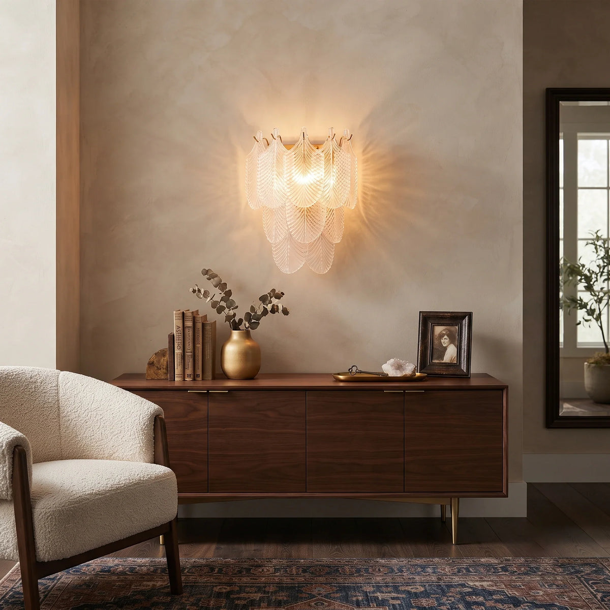 Leaf Wall Sconce in textured glass for Hallway by AUVIELIGHT