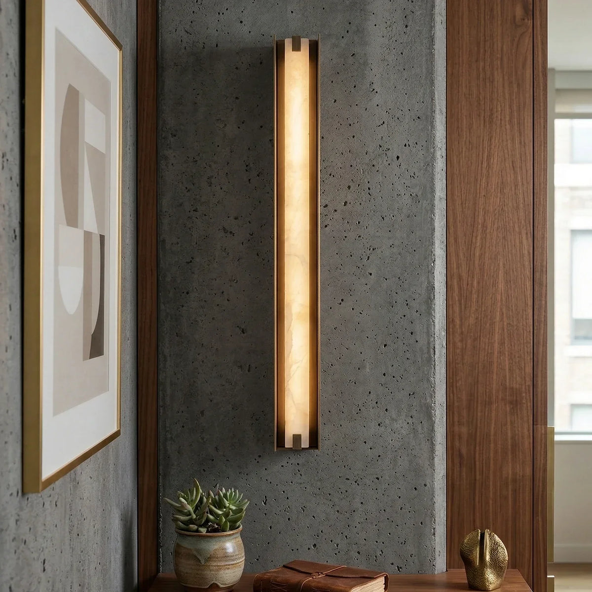 Linear Wall Sconce in alabaster for Hallway by AUVIELIGHT