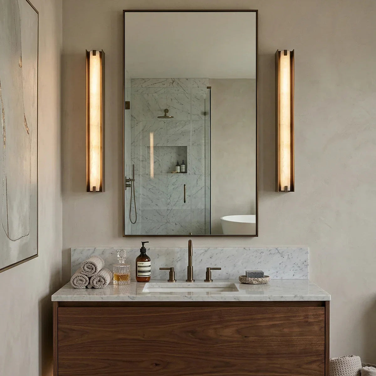 Linear Wall Sconce in alabaster for Hallway by AUVIELIGHT