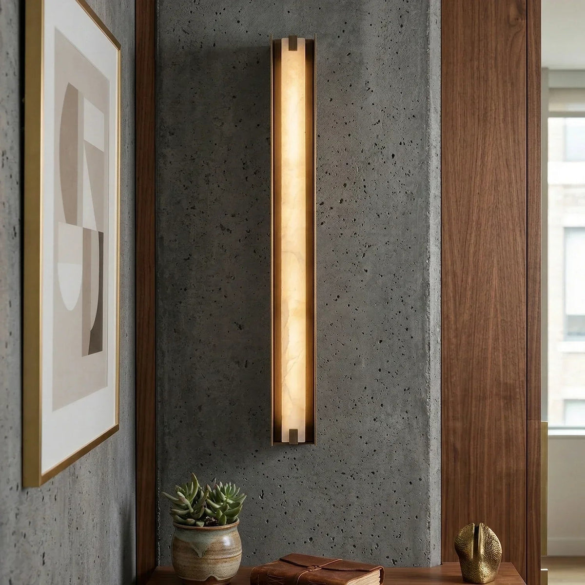 Linear Wall Sconce in alabaster for Hallway by AUVIELIGHT