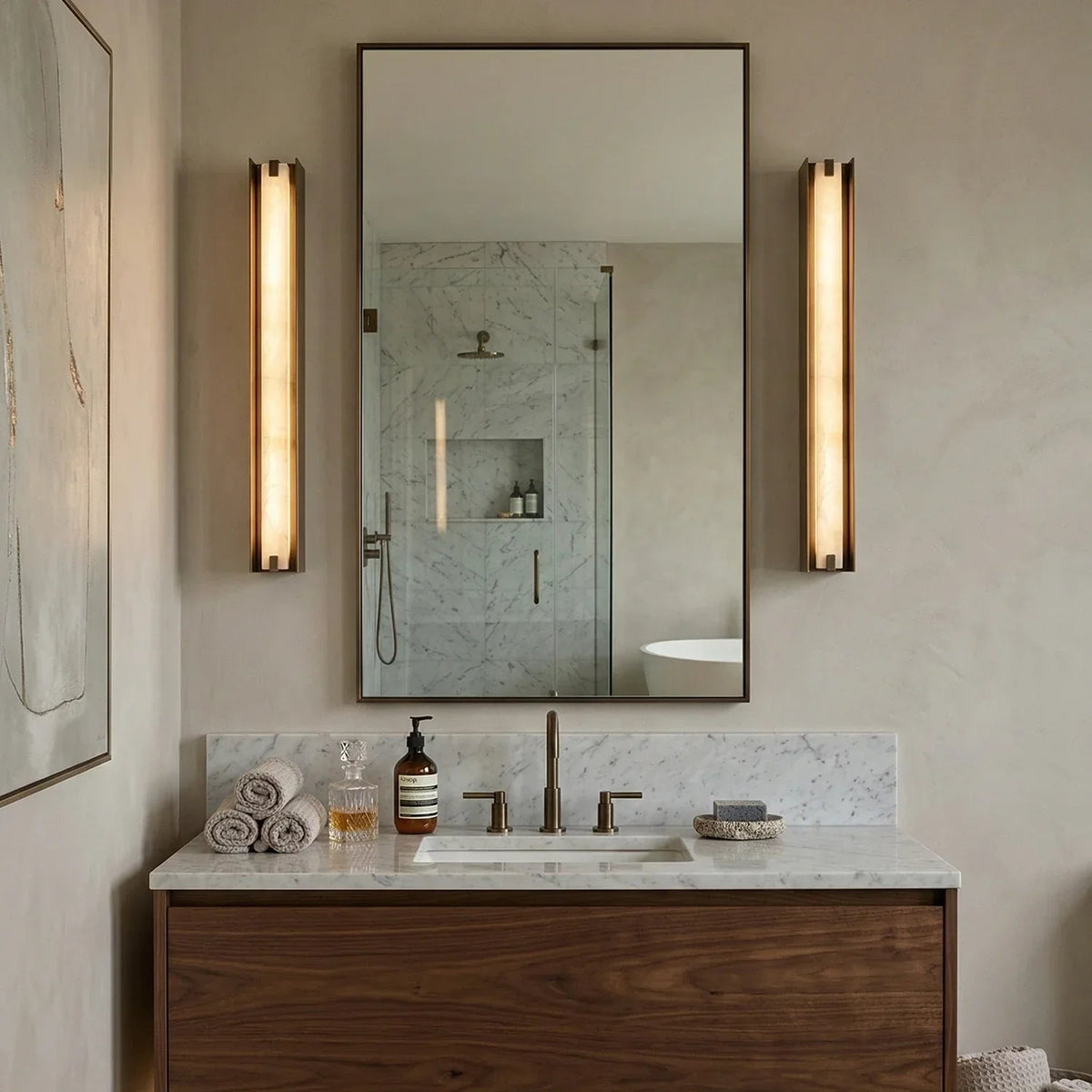 Linear Wall Sconce in alabaster for Hallway by AUVIELIGHT