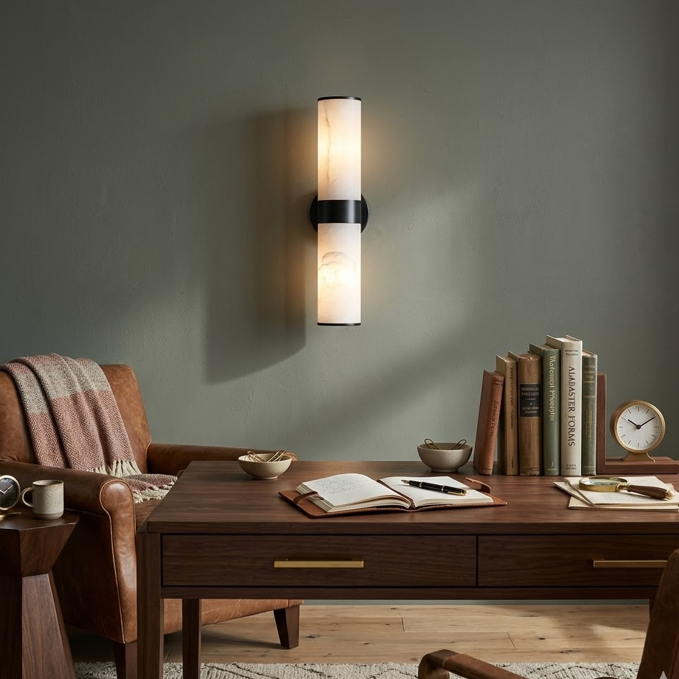 Tandem Linear Wall Light in alabaster for Hallway by AUVIELIGHT