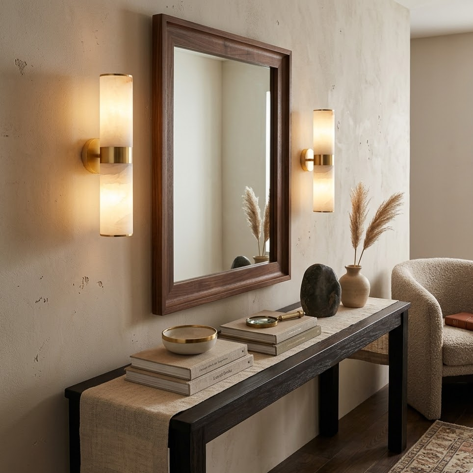 Tandem Linear Wall Light in alabaster for Hallway by AUVIELIGHT