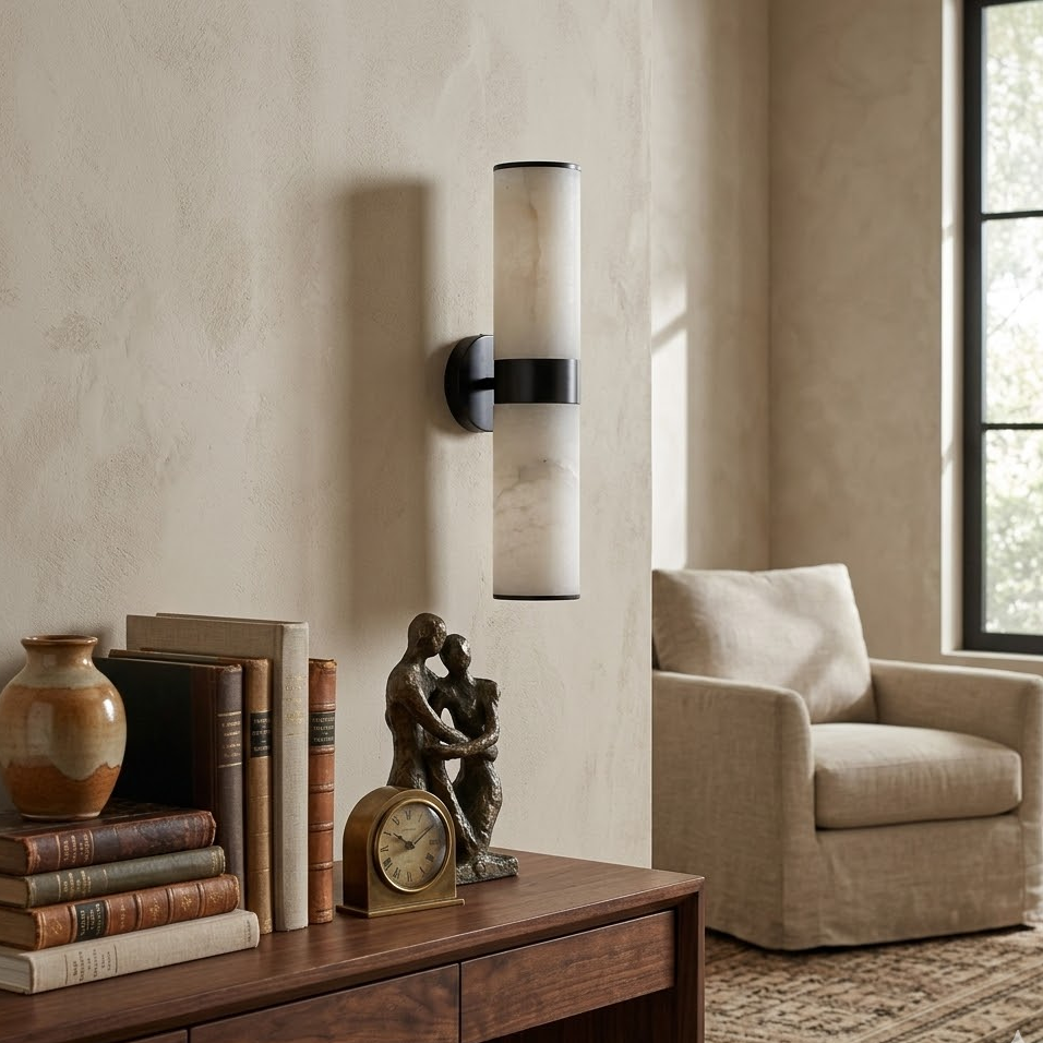 Tandem Linear Wall Light in alabaster for Hallway by AUVIELIGHT
