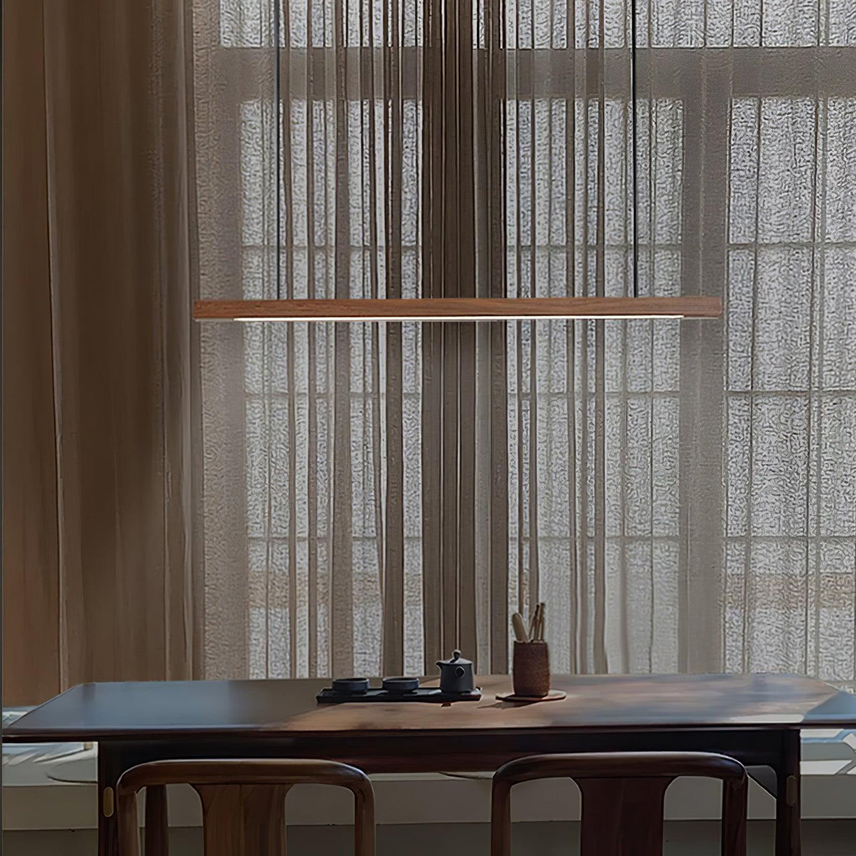 Wooden Linear Pendant Light in wood for Kitchen Island by AUVIELIGHT