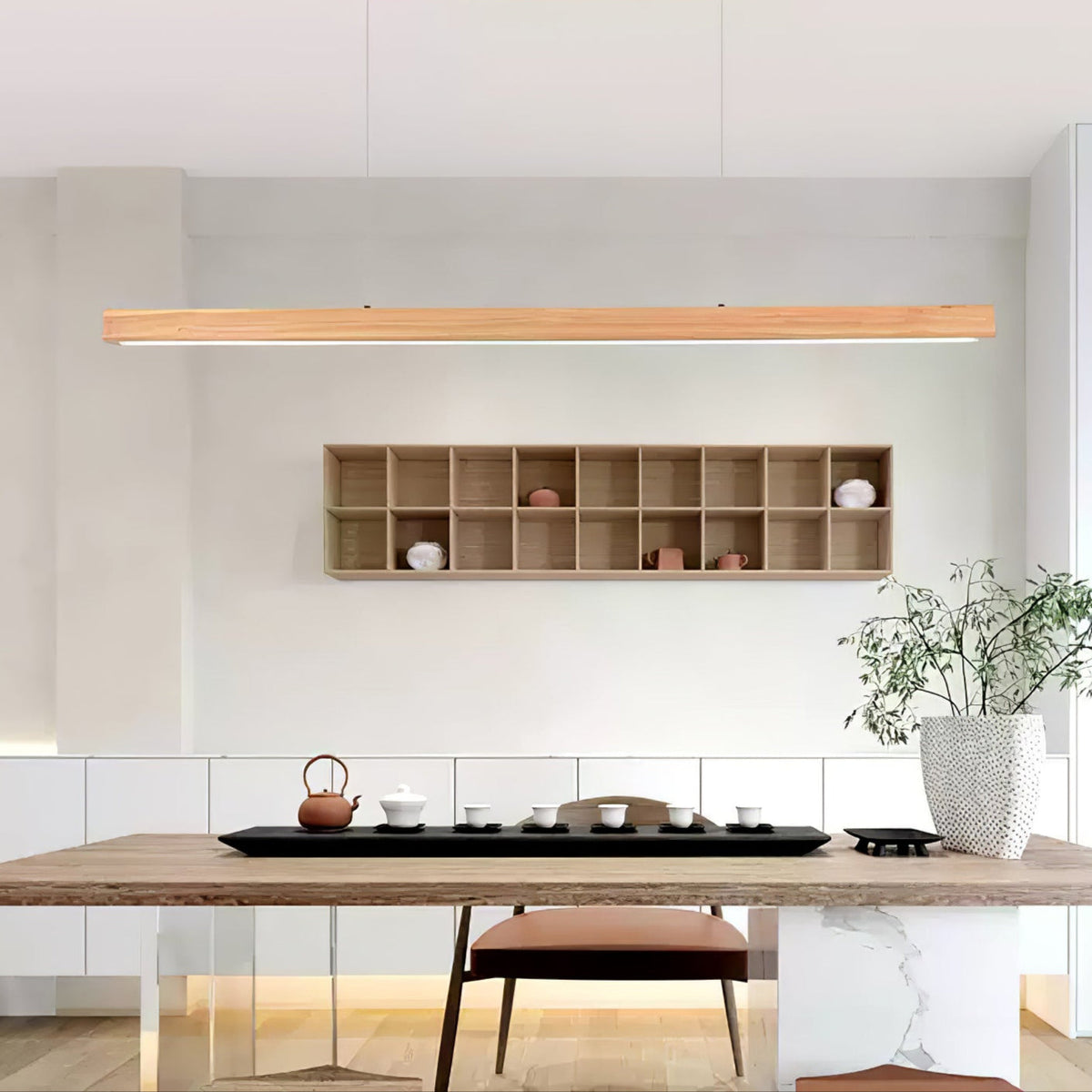 Wooden Linear Pendant Light in wood for Kitchen Island by AUVIELIGHT
