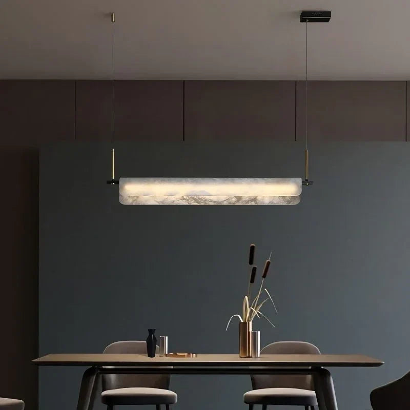 Linear Pendant Light in alabaster for Kitchen Island by AUVIELIGHT