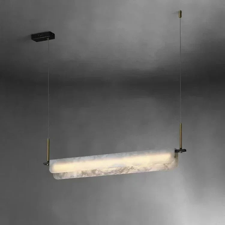 Linear Pendant Light in alabaster for Kitchen Island by AUVIELIGHT, L 100cm x H 13cm / L 39″ x H 5.2″ / Warm Light
