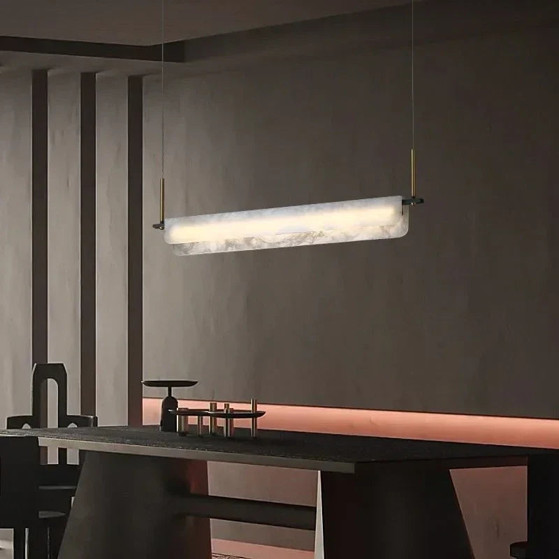Linear Pendant Light in alabaster for Kitchen Island by AUVIELIGHT