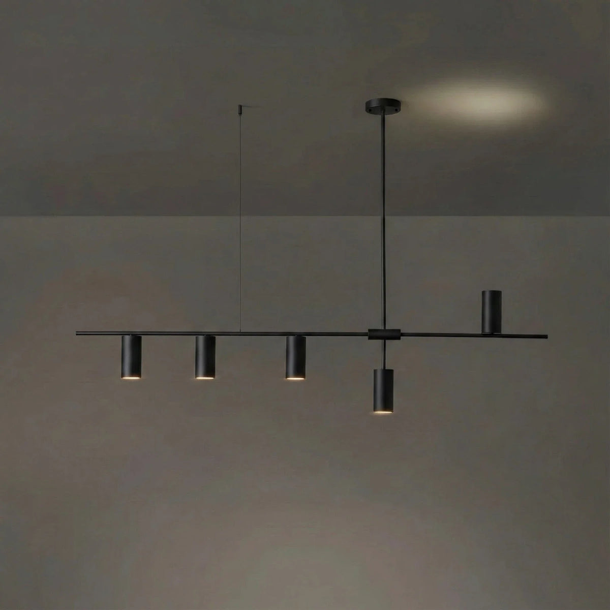 Linear Cylinder Pendant Light in brass for Kitchen Island by AUVIELIGHT, 5-lights: L52" x H 25.2" / Black