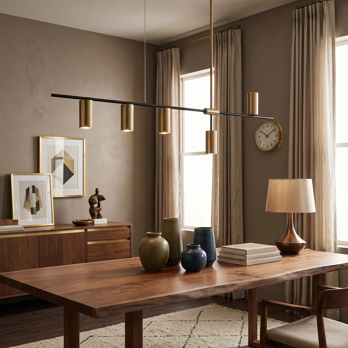 Linear Cylinder Pendant Light in brass for Kitchen Island by AUVIELIGHT