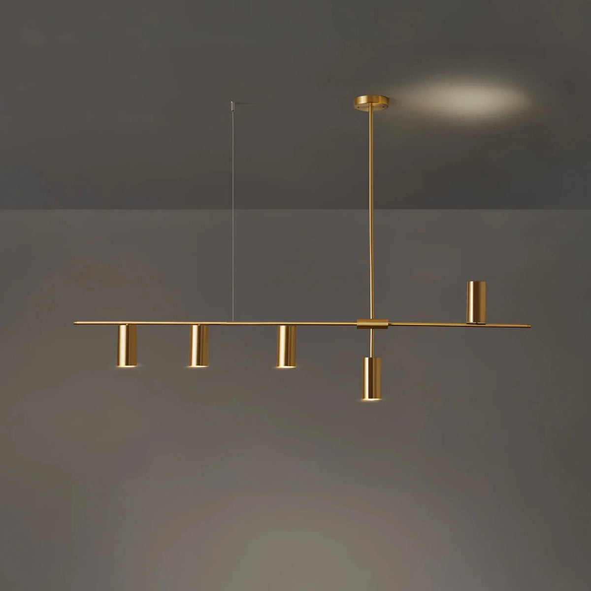 Linear Cylinder Pendant Light in brass for Kitchen Island by AUVIELIGHT, 5-lights: L52" x H 25.2" / Gold