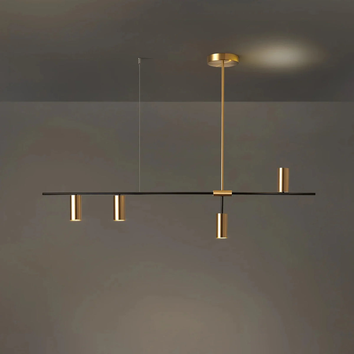 Linear Cylinder Pendant Light in brass for Kitchen Island by AUVIELIGHT, 4-lights: L47.2" x H24.4" / Gold & Black