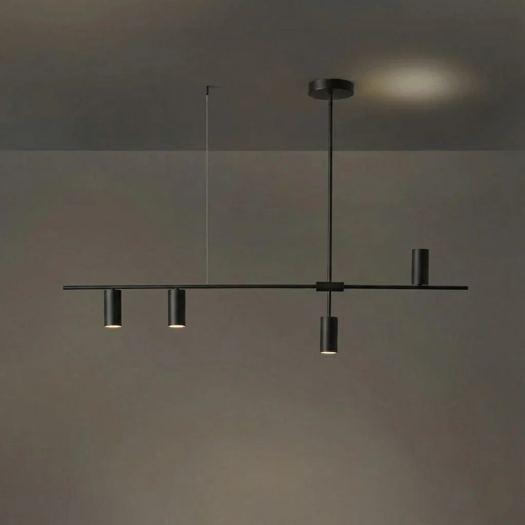 Linear Cylinder Pendant Light in brass for Kitchen Island by AUVIELIGHT, 4-lights: L47.2" x H24.4" / Black