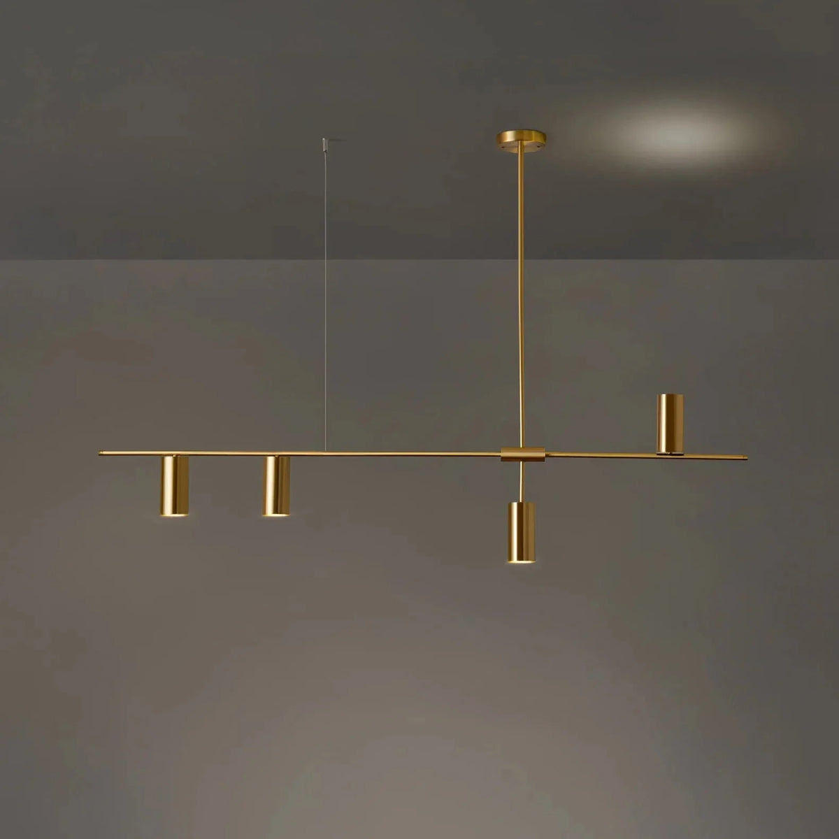 Linear Cylinder Pendant Light in brass for Kitchen Island by AUVIELIGHT, 4-lights: L47.2" x H24.4" / Gold