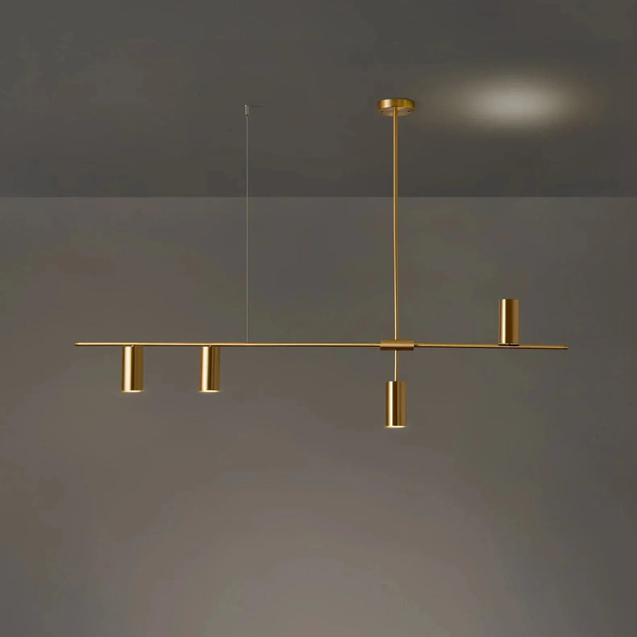 Linear Cylinder Pendant Light in brass for Kitchen Island by AUVIELIGHT, 4-lights: L47.2" x H24.4" / Gold
