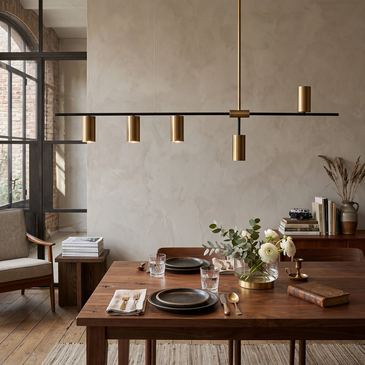 Linear Cylinder Pendant Light in brass for Kitchen Island by AUVIELIGHT