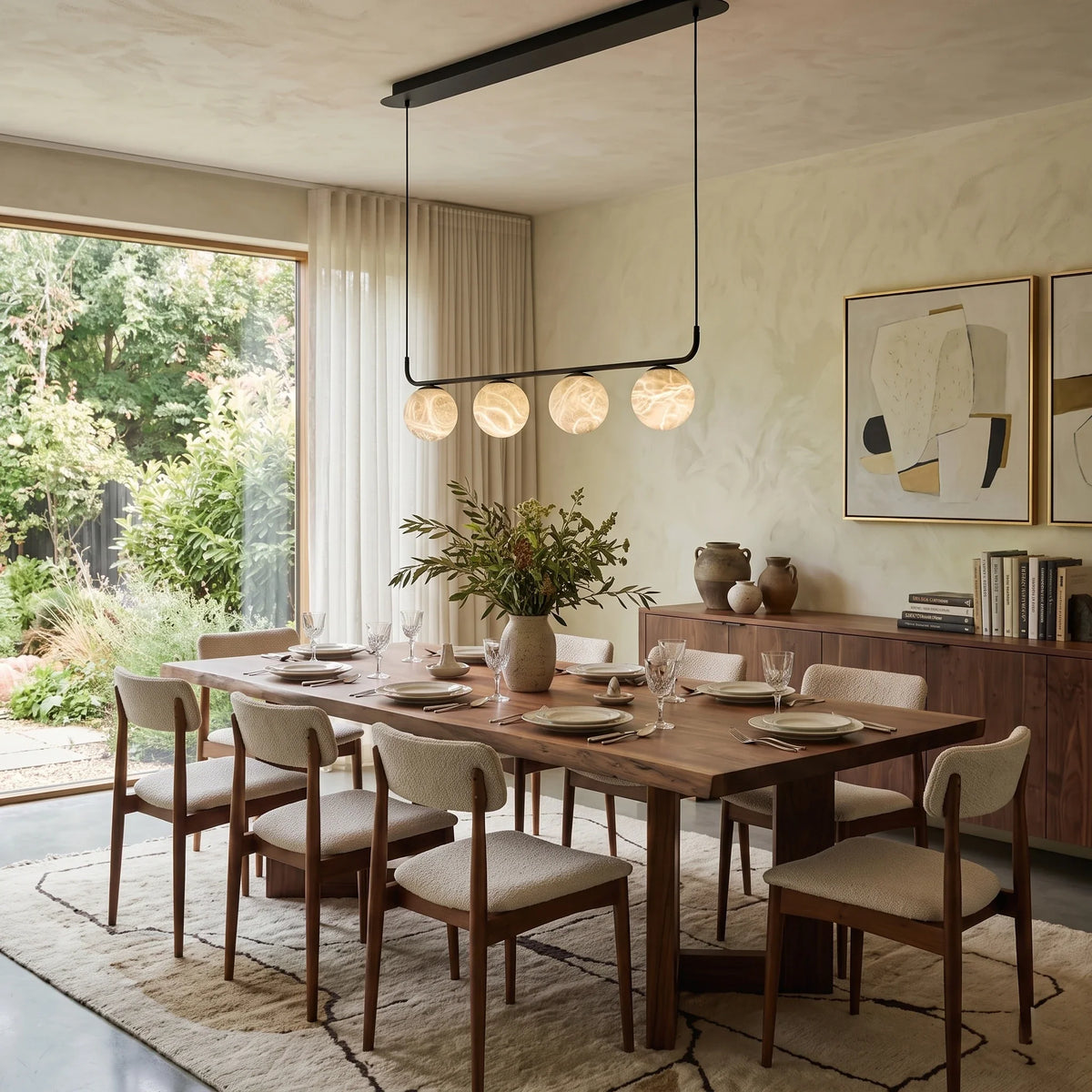 Linear Globe Pendant Light in black alabaster for Kitchen Island by AUVIELIGHT