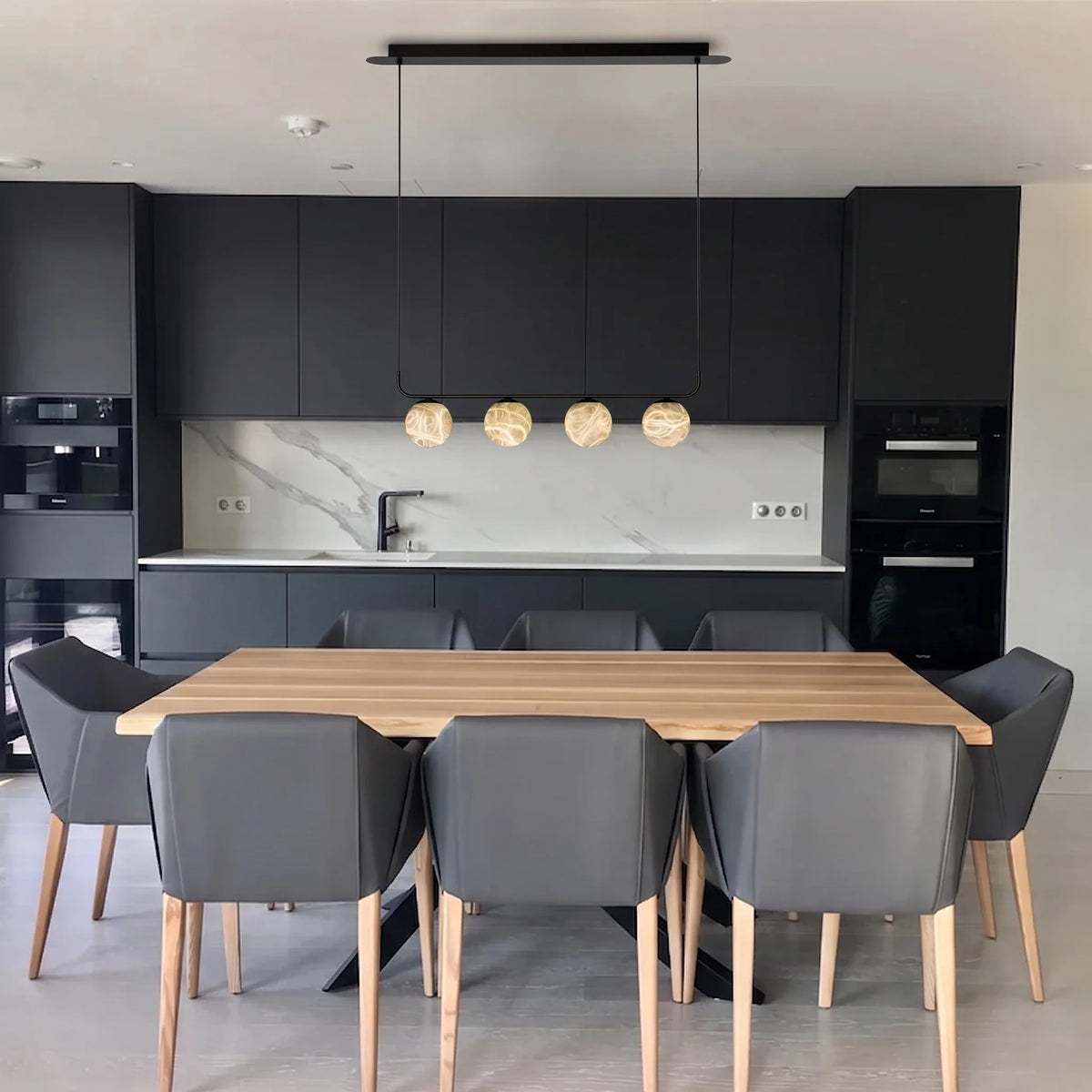 Linear Globe Pendant Light in black alabaster for Kitchen Island by AUVIELIGHT